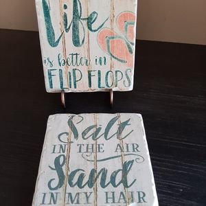 Cute bundle of two summery stone coasters/signs